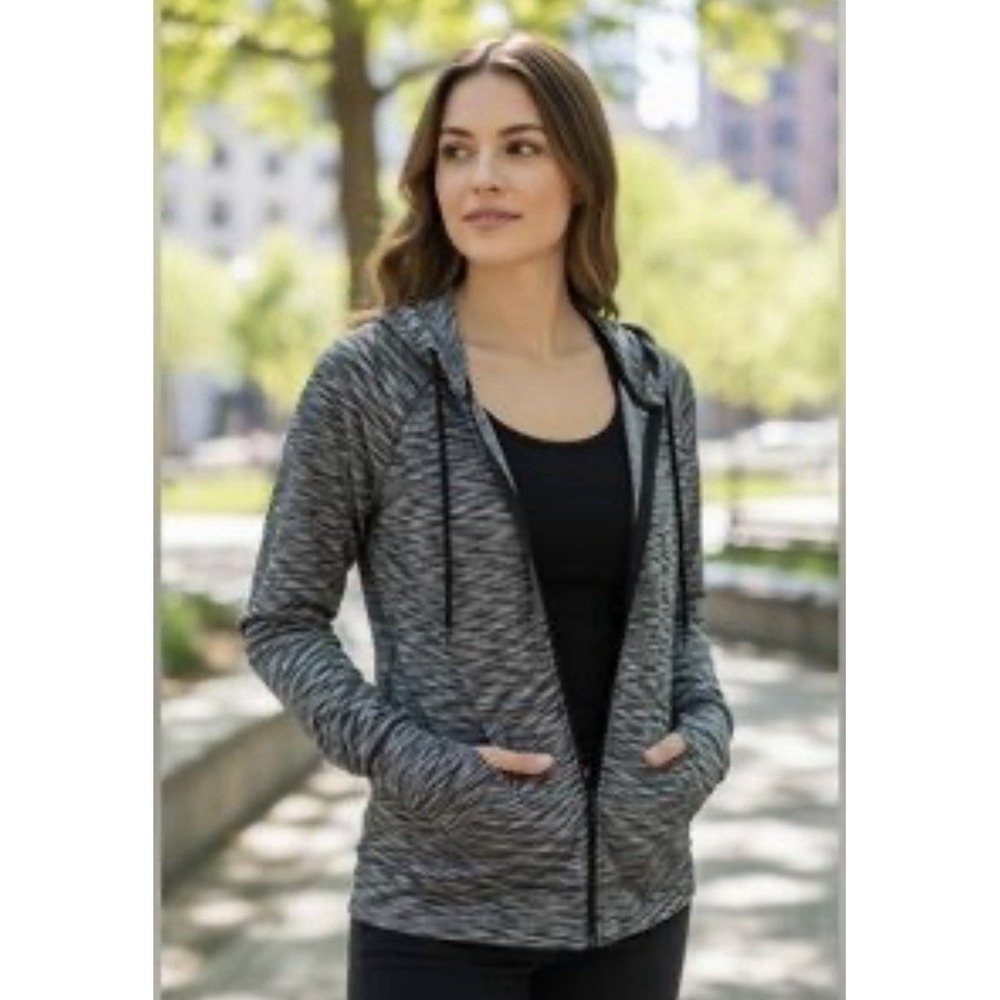 Adrienne Vittadini Womens Black White Full Zip Hoodie 1X Athleticโ Gym Workout